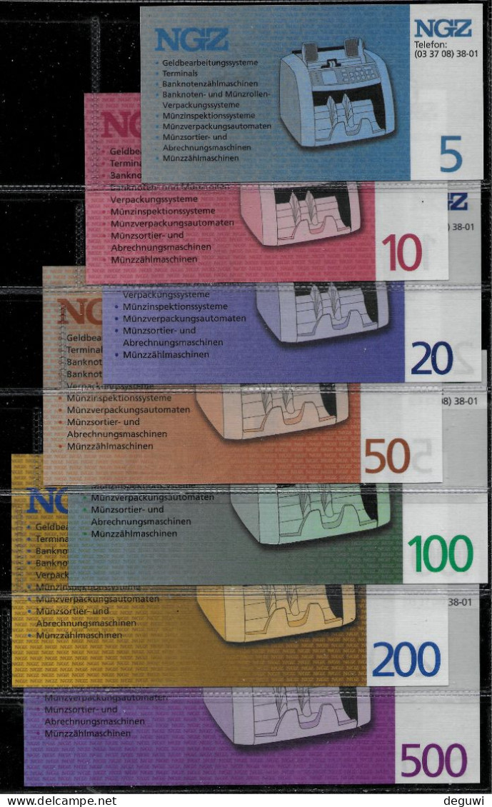 EURO Set NGZ, 5 - 500 Euro,  Papier, ATM, RRRRR, UNC - Andere & Zonder Classificatie