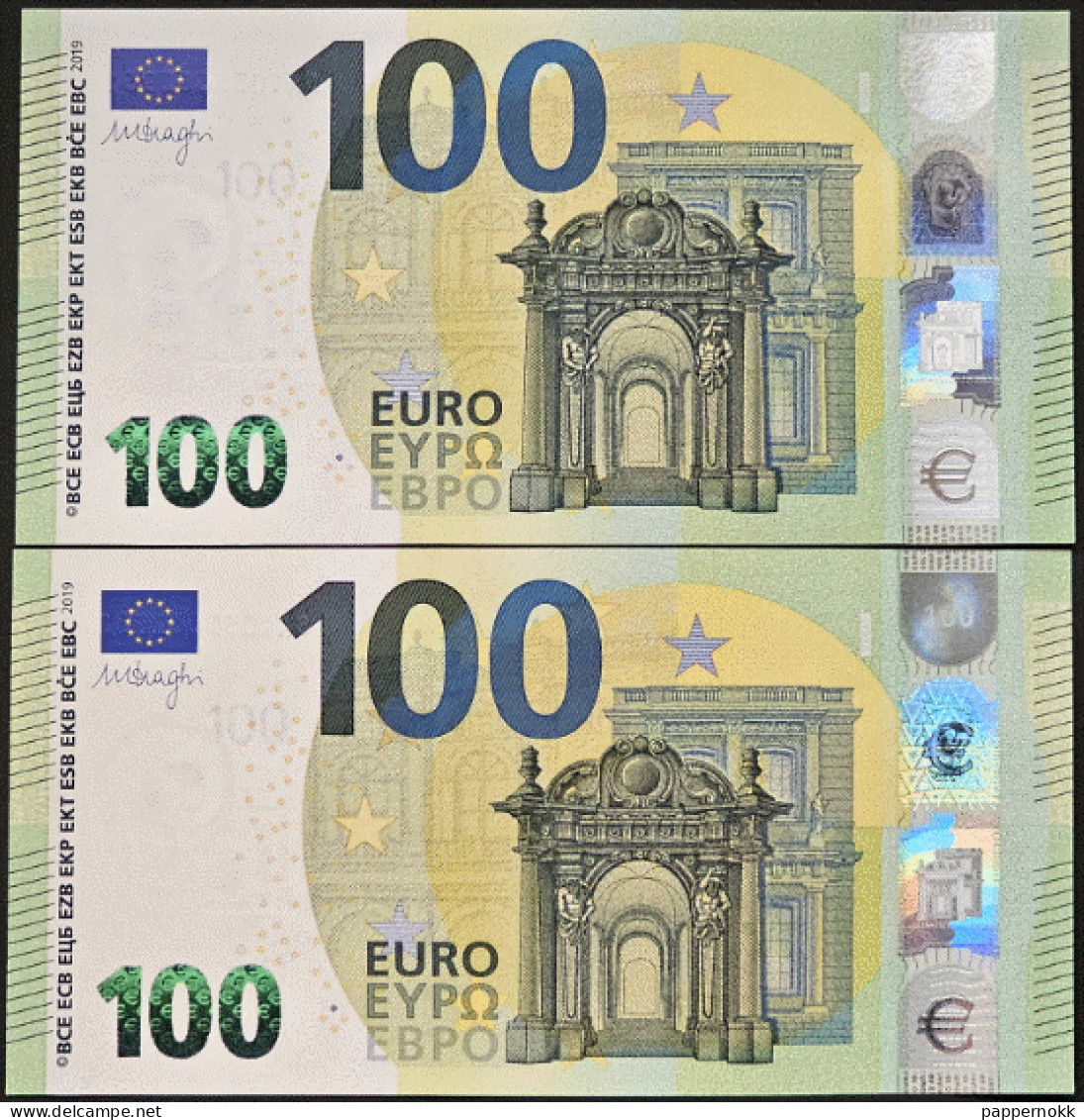 100 Euro 2° Serie Italia  SA1055662952/961 Due Banconote G.UNC/FDS Draghi - 100 Euro