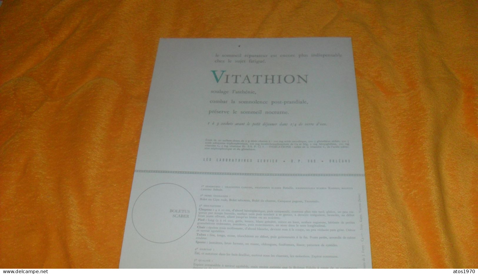 PLANCHE ANCIENNE VITATHION LES LABORATOIRES SERVIER../ CHAMPIGNON..BOLETUS SCABER..ASSEZ BON COMESTIBLE. - Publicités