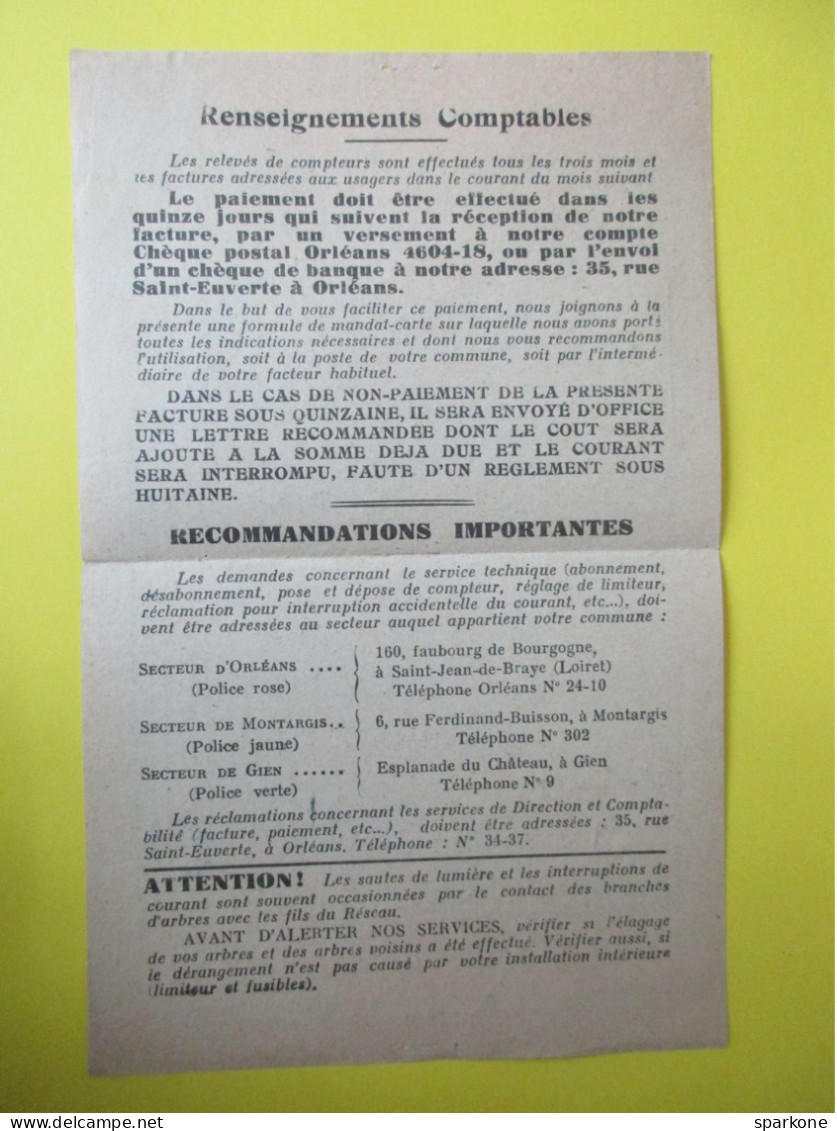 Lettre Facture Avec Marianne Gandon - Réseau Départemental D'Electricité Du Loiret - 1951 - 1900 – 1949