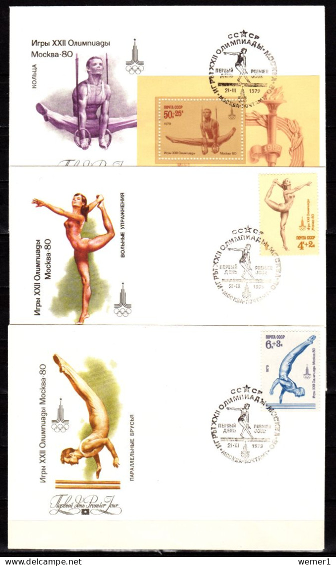 USSR Russia 1979 Olympic Games Moscow, Gymnastics Set Of 5 + S/s On 6 FDC - Summer 1980: Moscow