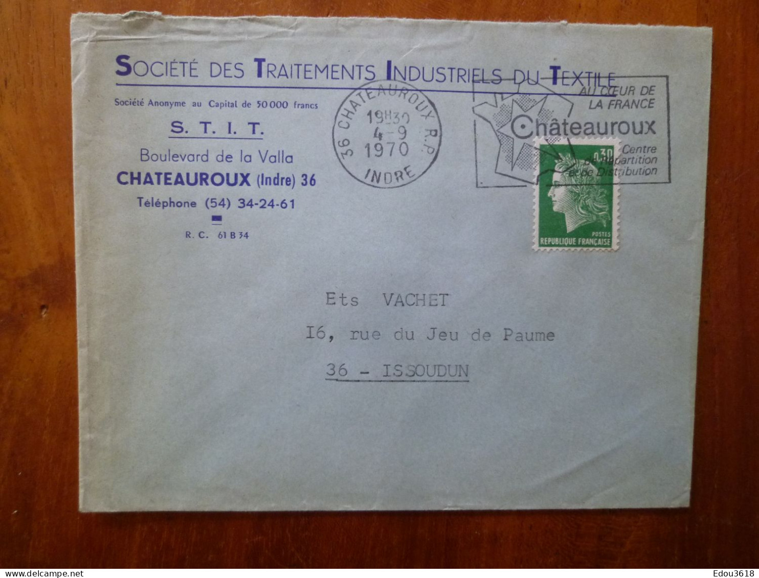 Enveloppe Société Traitements Industriels Du Textile Flamme 36 Chateauroux Coeur De La France Indre G - 1961-....