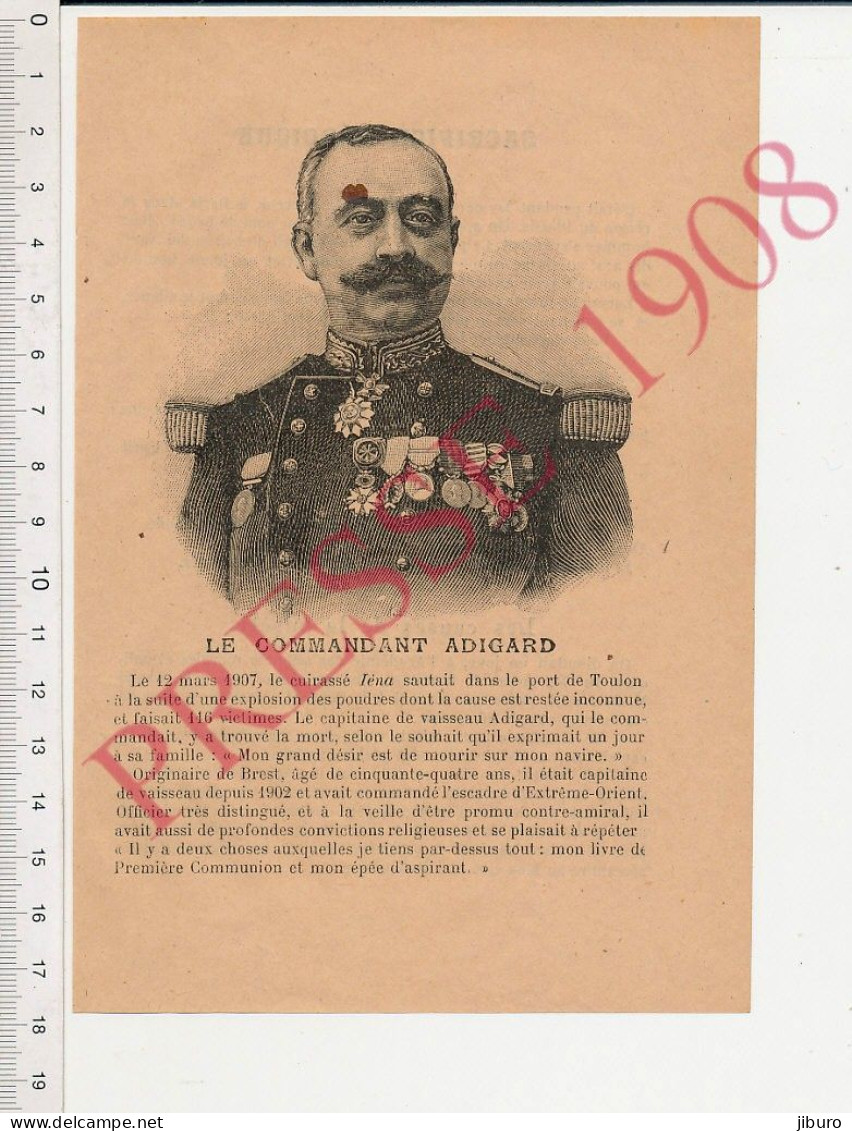 Portrait 1908 Commandant Adigard Cuirassé Iéna Port De Toulon Marine Brest + Prison Du Plessis Paris Legay + Renouard - Ohne Zuordnung