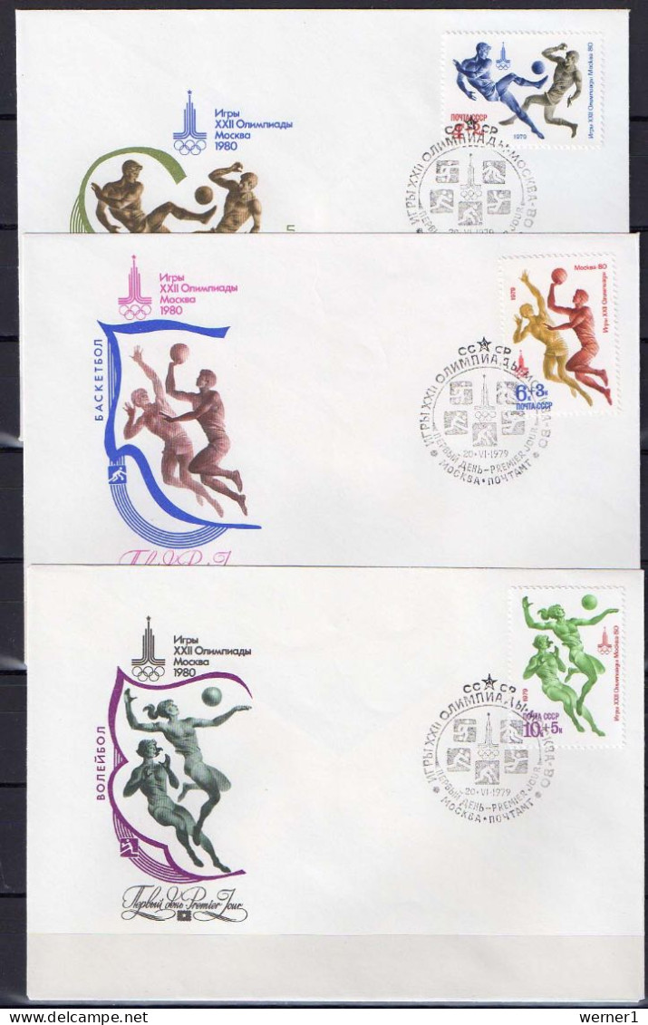 USSR Russia 1979 Olympic Games Moscow, Football Soccer, Basketball, Volleyball, Handball, Hockey Set Of 5 On 5 FDC - Summer 1980: Moscow