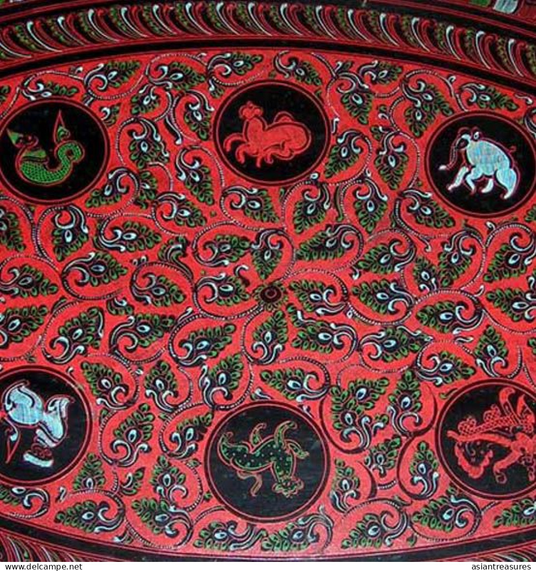 Old Burma  Regular  Hand-painted, Hand Etched Serving Tray Intricate Work Ca 1900 - Art Asiatique