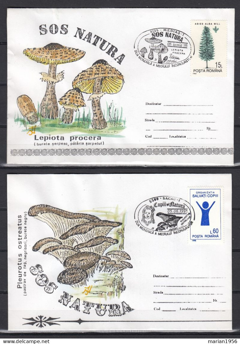 2 Enveloppes 1995 - JOURNEE MONDIALE De L'ENVIRONNEMENT  - CHAMPIGNONS - Cachets Illustrees - Mushrooms