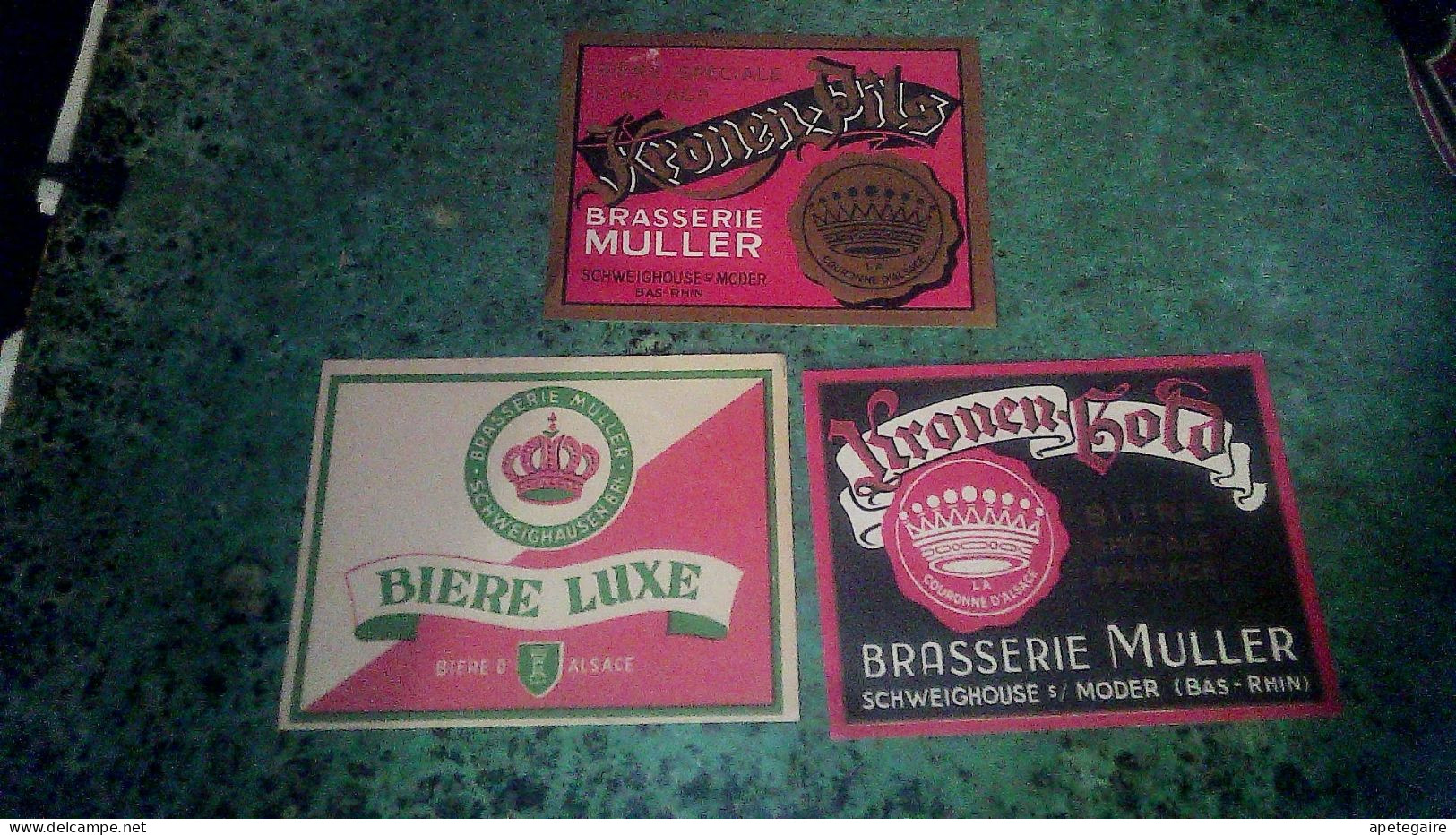 Schweighouse Sur Moder Brasserie Muller Lot X 3 Anciennes étiquettes De Bière Kronen Pils & De Luxe - Cerveza