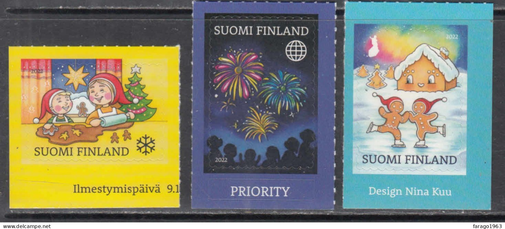 2022 Finland Christmas Noel Navidad  New Year Skating Baking Complete Set Of 3 MNH @ BELOW FACE VALUE - Unused Stamps