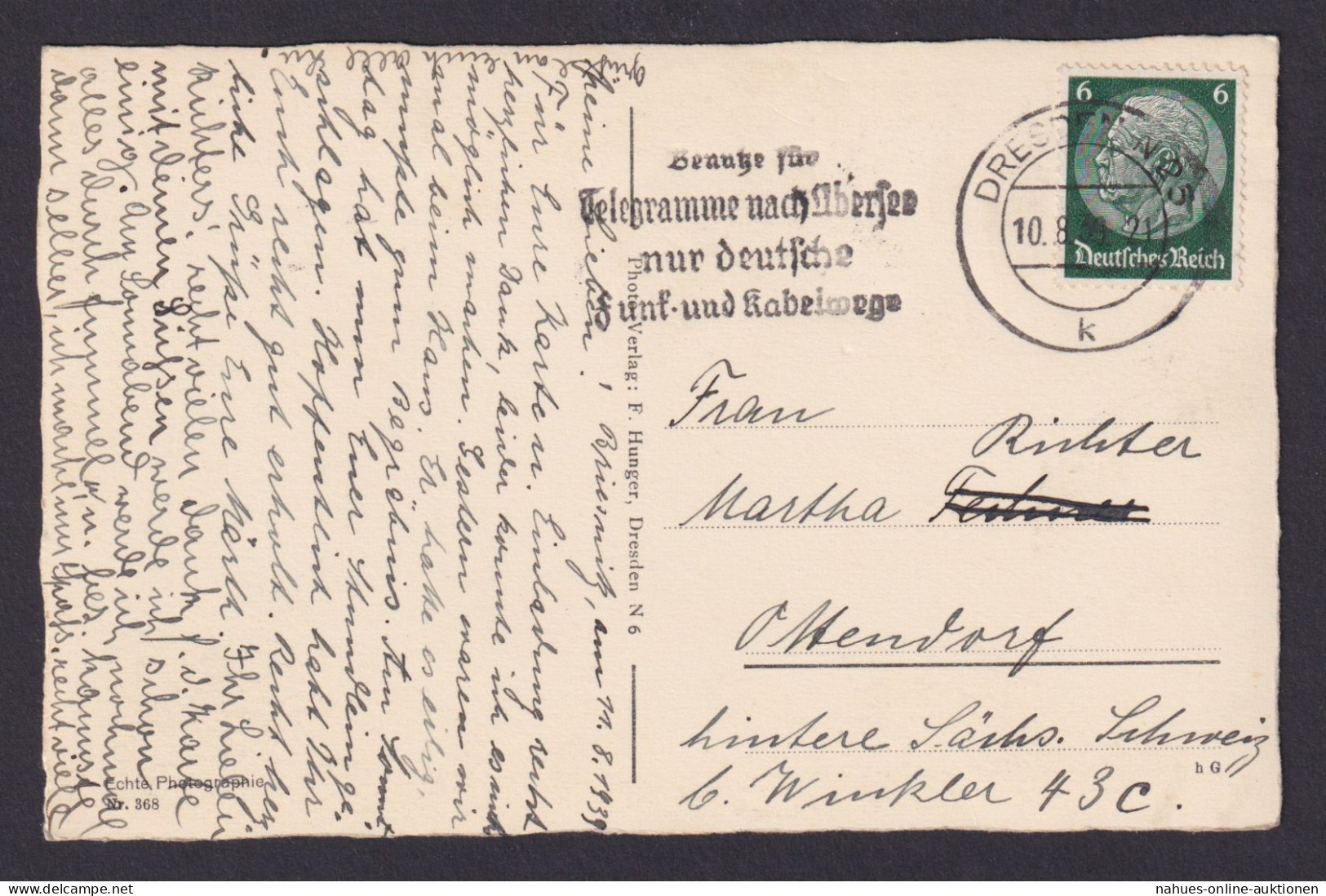 Dresden Sachsen Deutsches Reich Drittes Reich Ansichtskarte Postsache SST - Covers & Documents