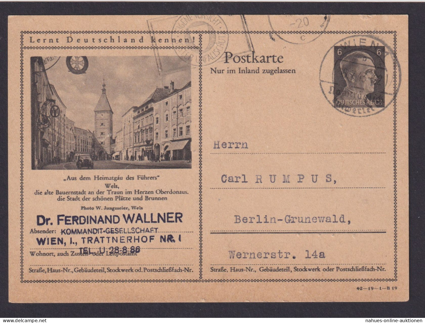 Ostmark Wien Österreich Nachträglich Entwertet Ganzsache Deutsches Reich - Lettres & Documents