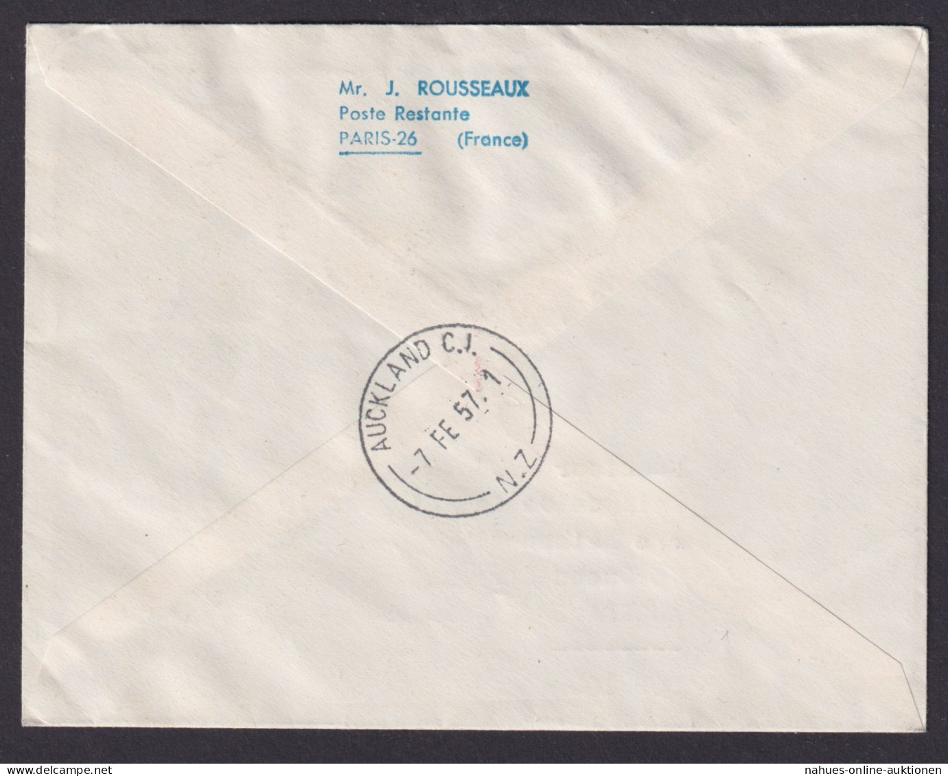 Flugpost Brief Air Mail Frankreich Paris Auckland Neuseeland 4.2.1957 - Brieven En Documenten