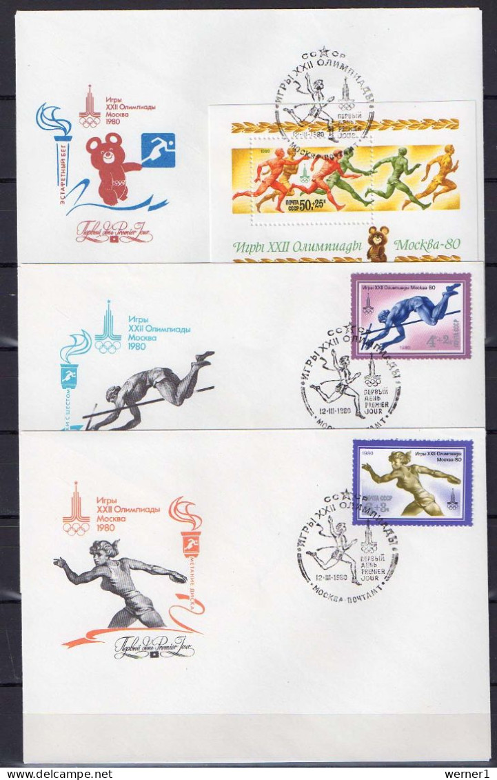 USSR Russia 1980 Olympic Games Moscow, Athletics Set Of 5 + S/s On 6 FDC - Zomer 1980: Moskou