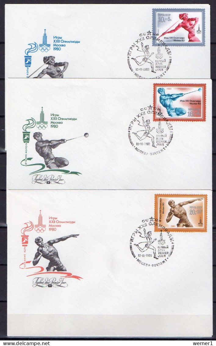 USSR Russia 1980 Olympic Games Moscow, Athletics Set Of 5 + S/s On 6 FDC - Ete 1980: Moscou