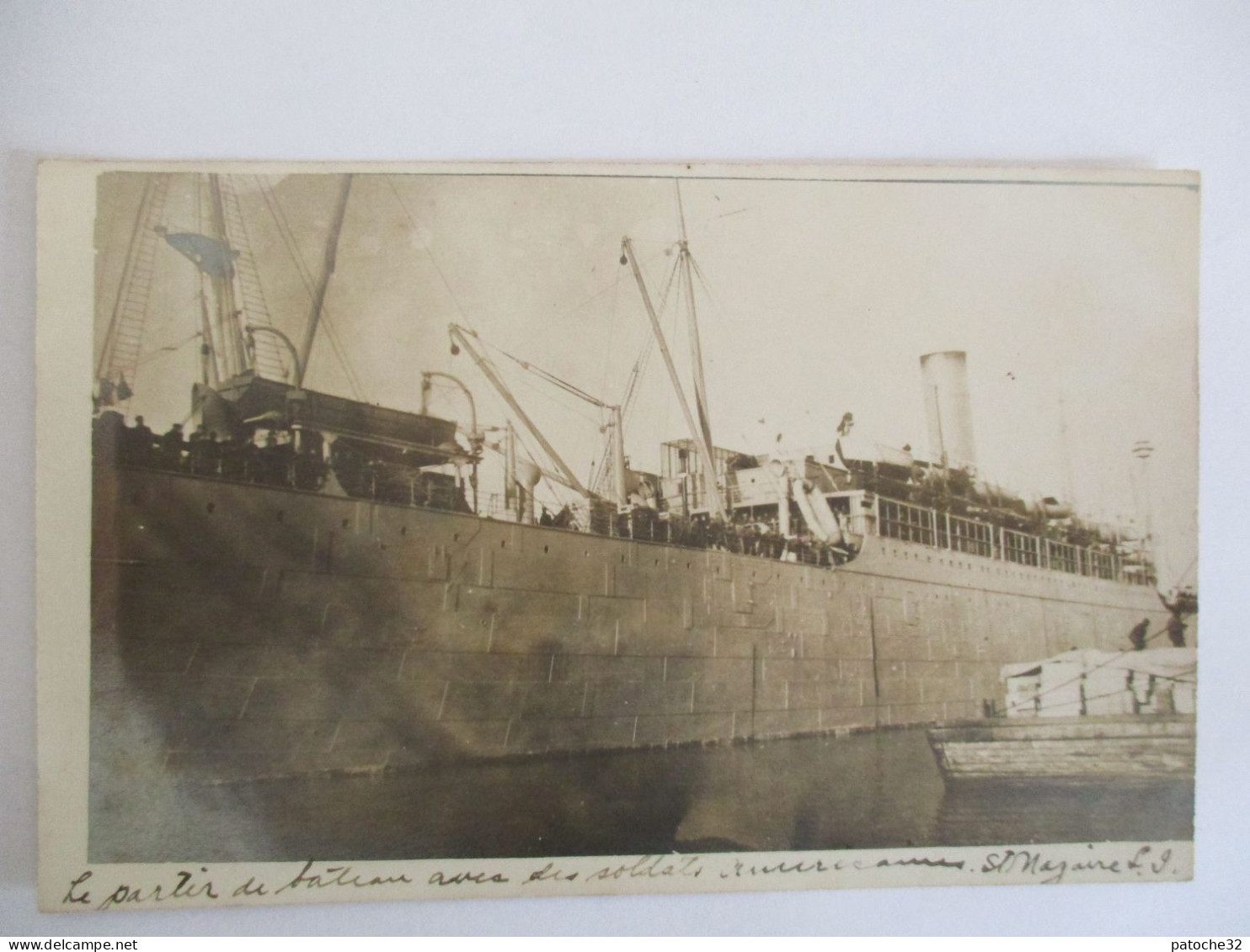 Carte-photo...saint-nazaire 1919...départ Du Bateau Avec Les Soldats Américains...animée... - Saint Nazaire