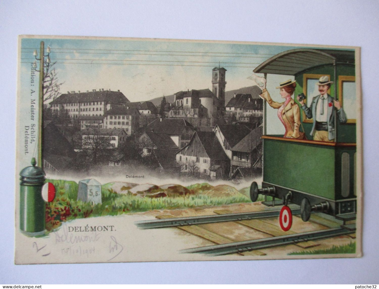 Cpa...Delémont...(suisse)...chemin De Fer...wagon...1904...animée...(carte Gaufrée)... - Delémont