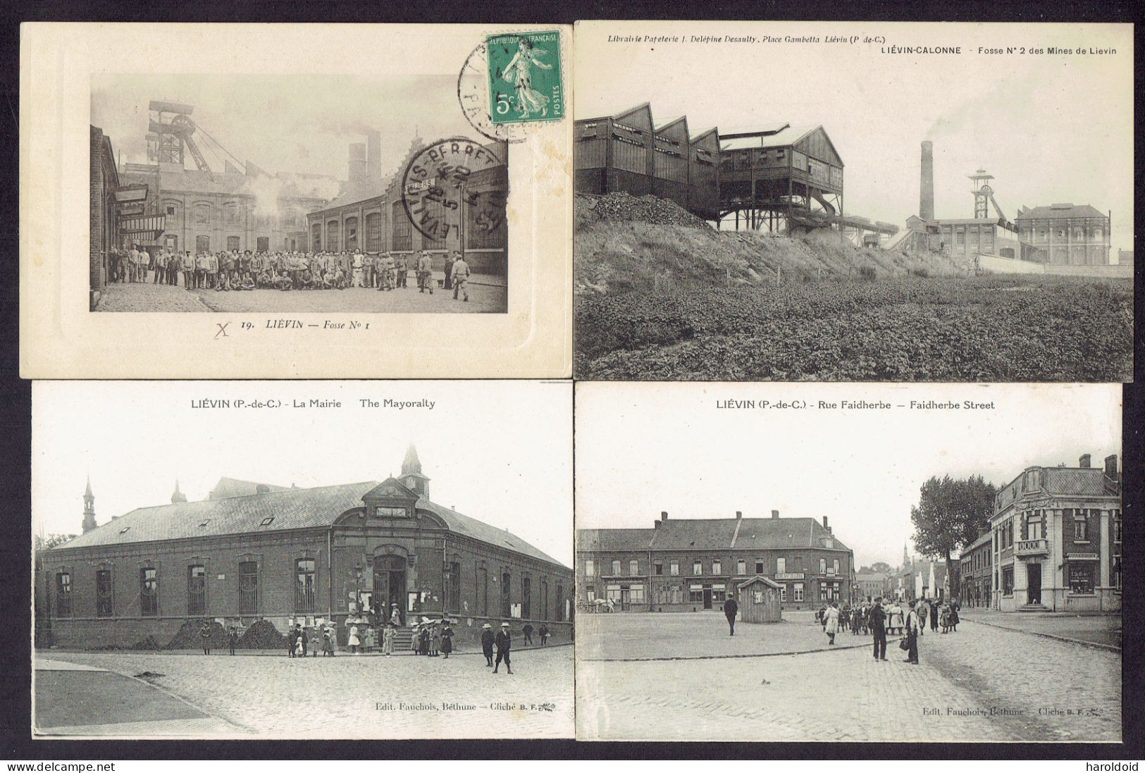 LOT 5 CP DPT 62 - LIEVIN - MAIRIE - EGLISE - MINES DE LIEVIN FOSSE N°1 ET N°2 - RUE FAIDHERBE - Lievin