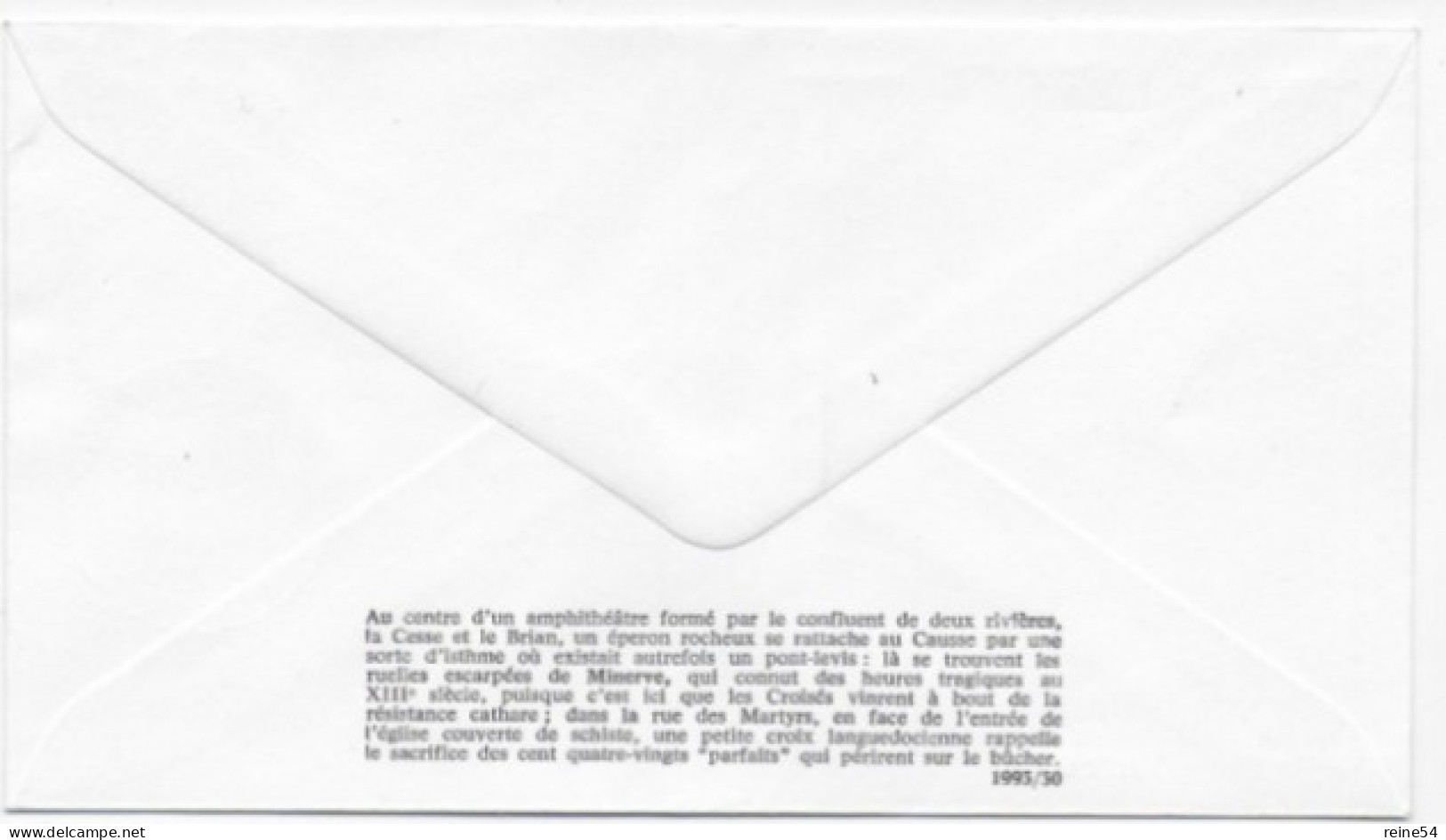 Enveloppe Premier Jour- Minerve Hérault 17 Juillet 1993 Minerve (34) F.D.C. N° YT 2818 - 1990-1999