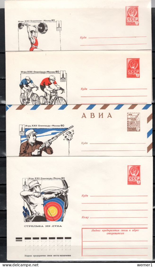 USSR Russia 1980 Olympic Games Moscow, Weightliftng, Cycling, Shooting, Archery 4 Commemorative Covers - Summer 1980: Moscow