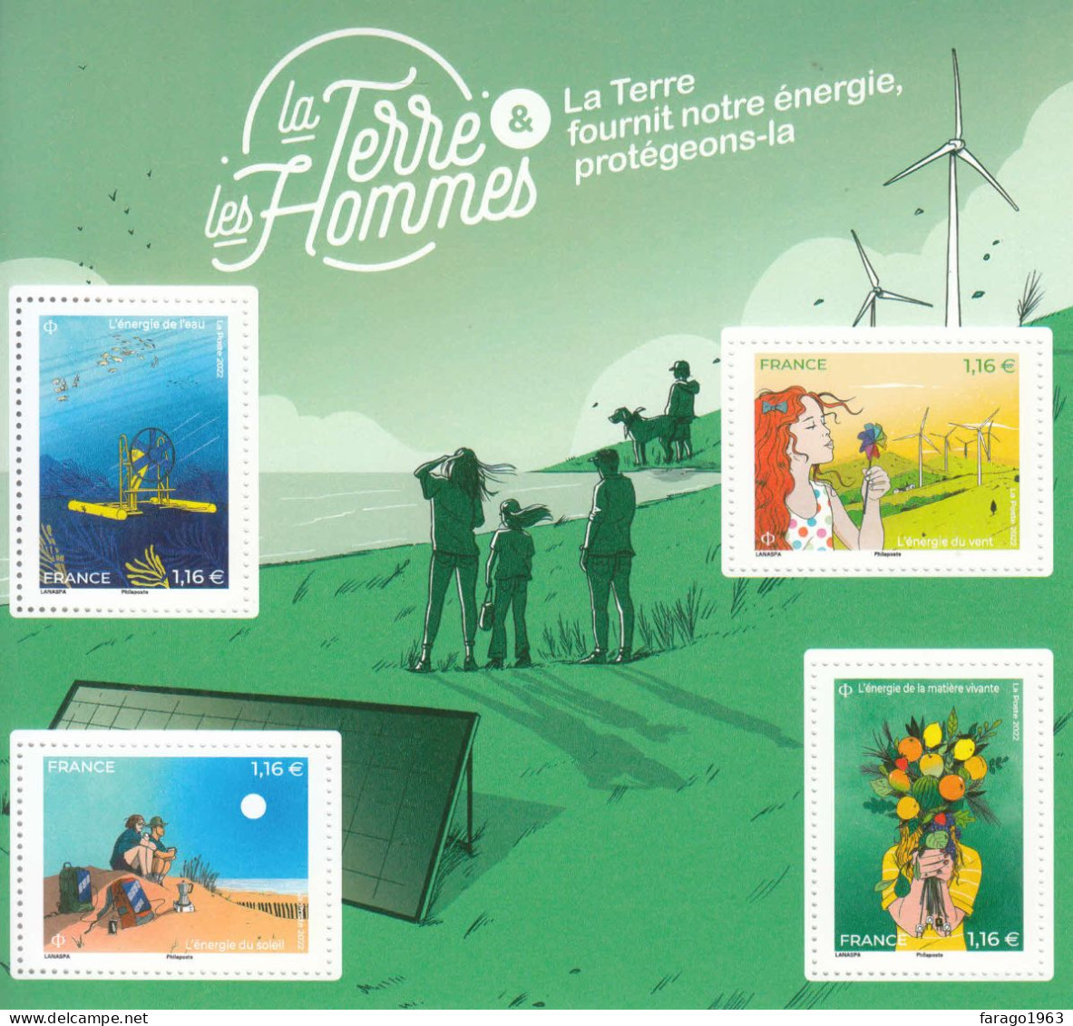 2022 France La Terre & Les Hommes Green Energy Environment Souvenir Sheet  MNH @ BELOW FACE VALUE - Unused Stamps
