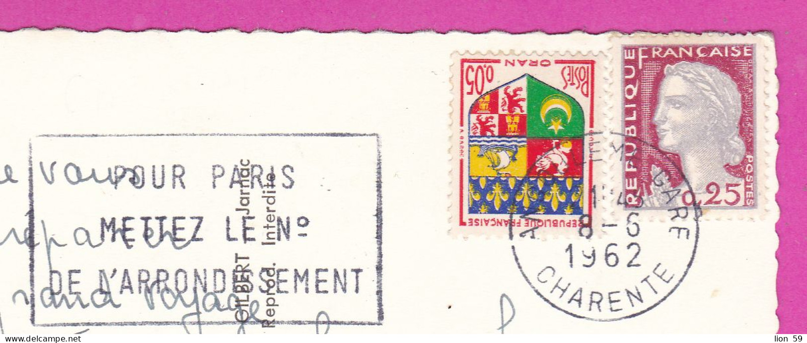 294114 / France - ANGOULEME Les Nouveaux Quartiers De La Gare PC 1962 USED 0.05+25 Fr. Marianne De Decaris Blason D'Oran - Covers & Documents