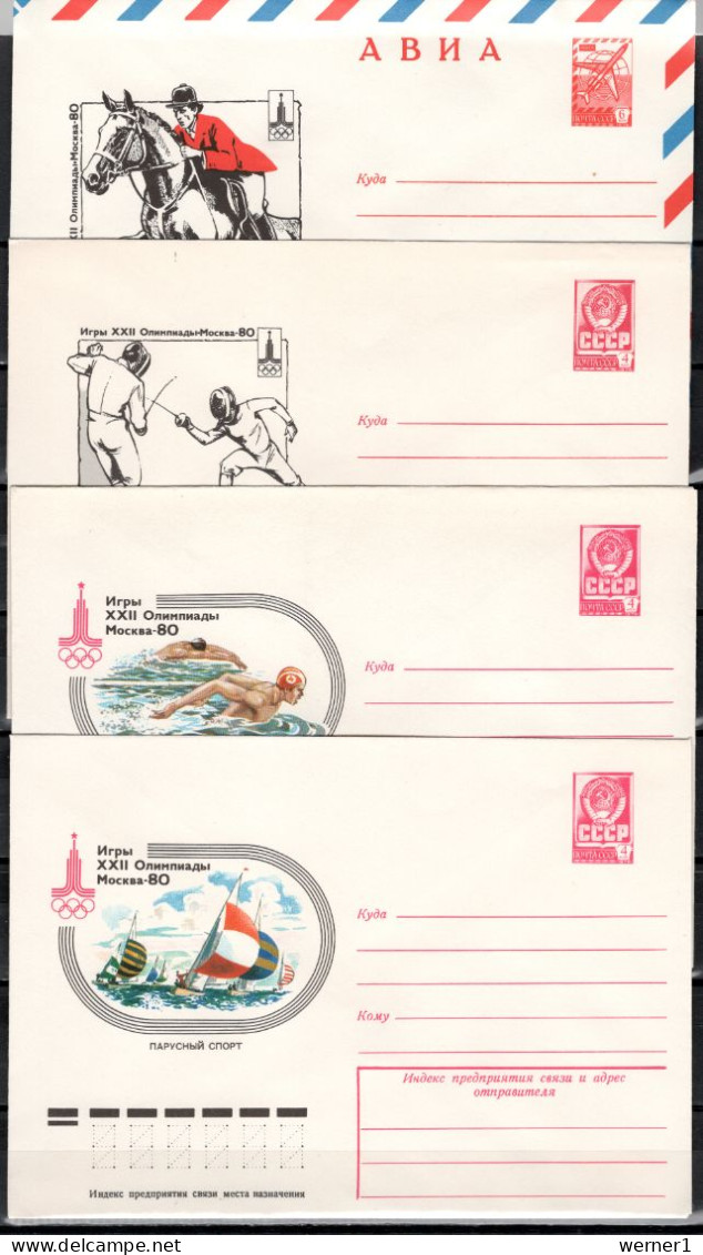 USSR Russia 1980 Olympic Games Moscow, Equestrian, Fencing, Swimming, Sailing 4 Commemorative Covers - Sommer 1980: Moskau