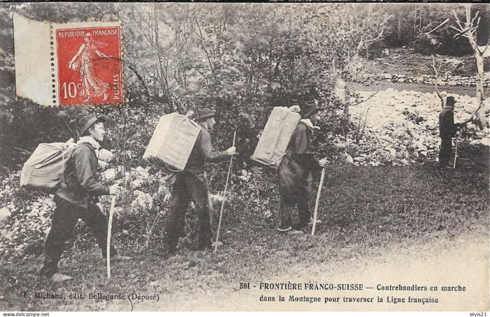 Frontière Franco Suisse. Contrebandier En Marche Dans La Montagne. Carte Expédiée De Chatillon De Michaille - Non Classés