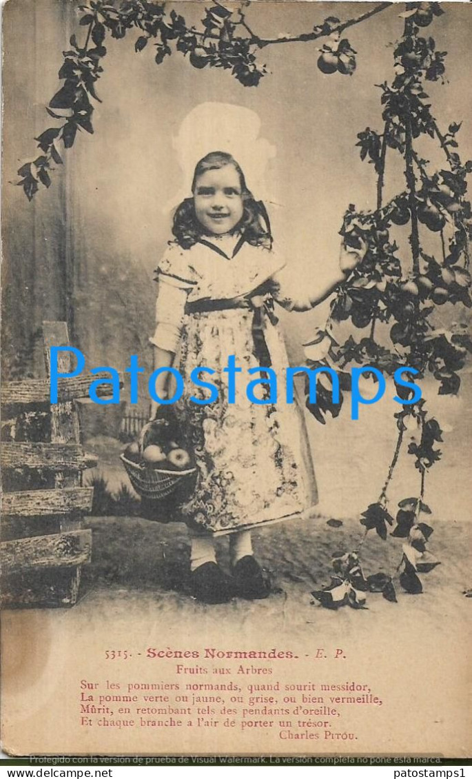 228948 FRANCE NORMANDIE COSTUMES GIRL WITH FRUIT SPOTTED POSTAL POSTCARD - Altri & Non Classificati