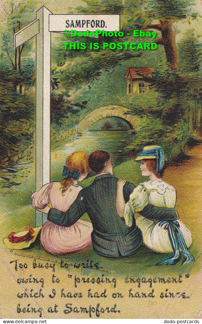 R420206 Sampford. Two Women With A Man Are Sitting By The River. B. B. Series 24 - World