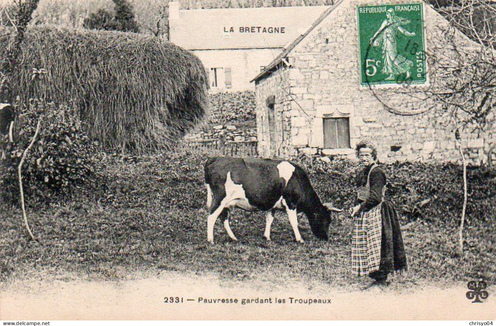 4V4Sb   Bretagne Paysanne Pauvresse Gardant Les Troupeaux De Vaches (pas Courante) - Farmers