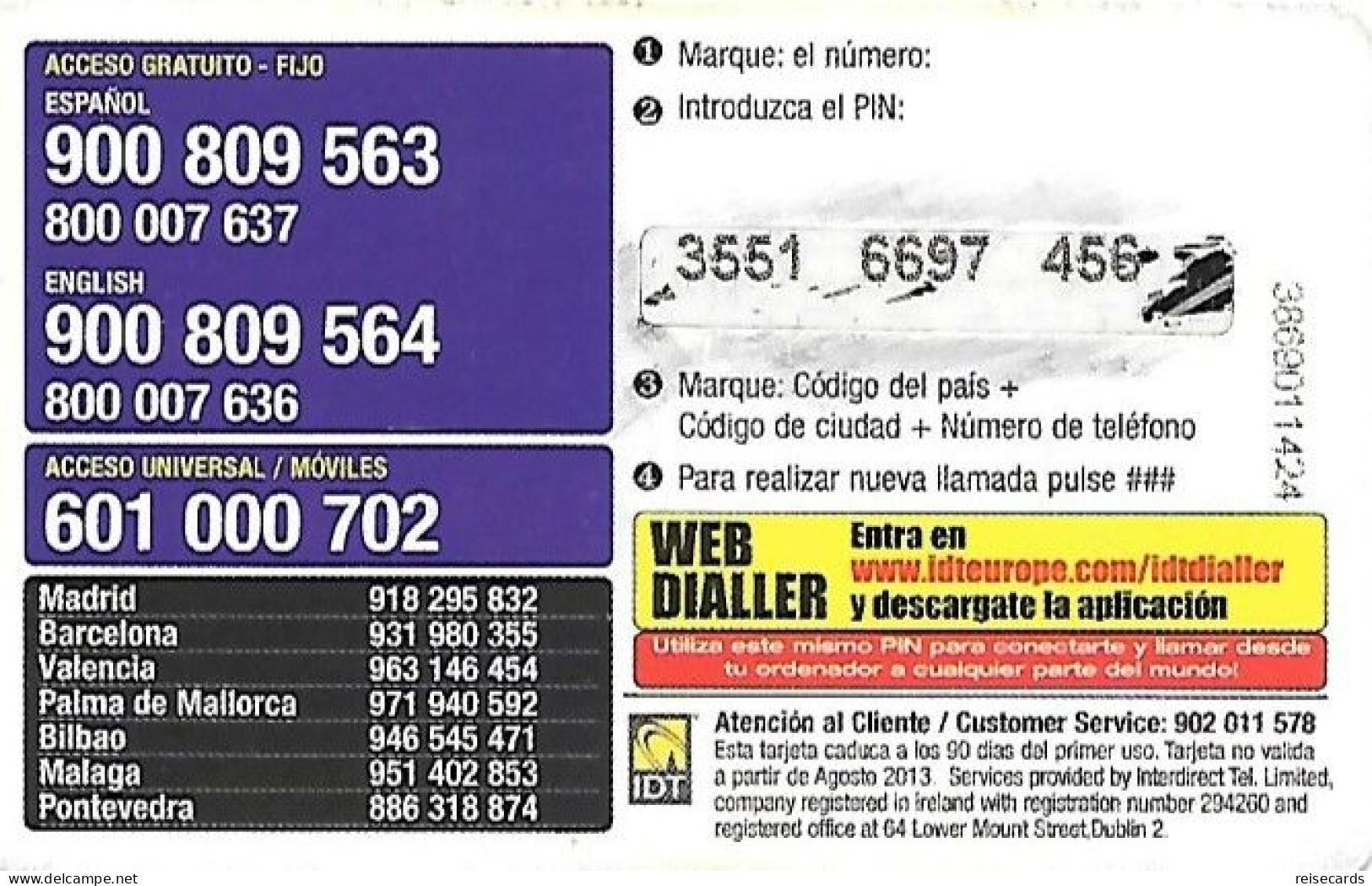 Spain: Prepaid IDT - Top Card 08.13 - Andere & Zonder Classificatie