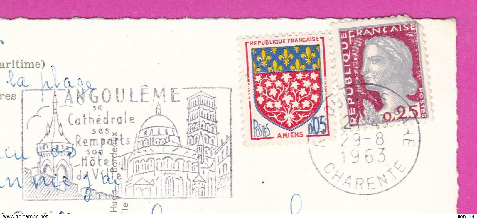 294115 / France - ROYAN (Charente-Maritime) PC 1963 USED 0.05+25 Fr. Marianne De Decaris Blason Amiens Flamme Angoulême - Covers & Documents