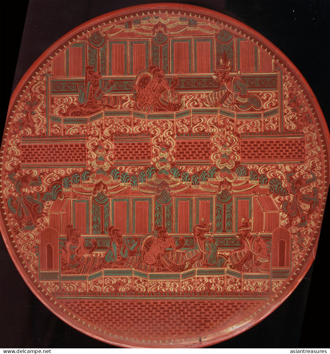 Older Burma  Regular 2-piece Hand-painted, Hand Etched Covered Fixed Section Box Intricate Work Ca 1920-50 - Asian Art