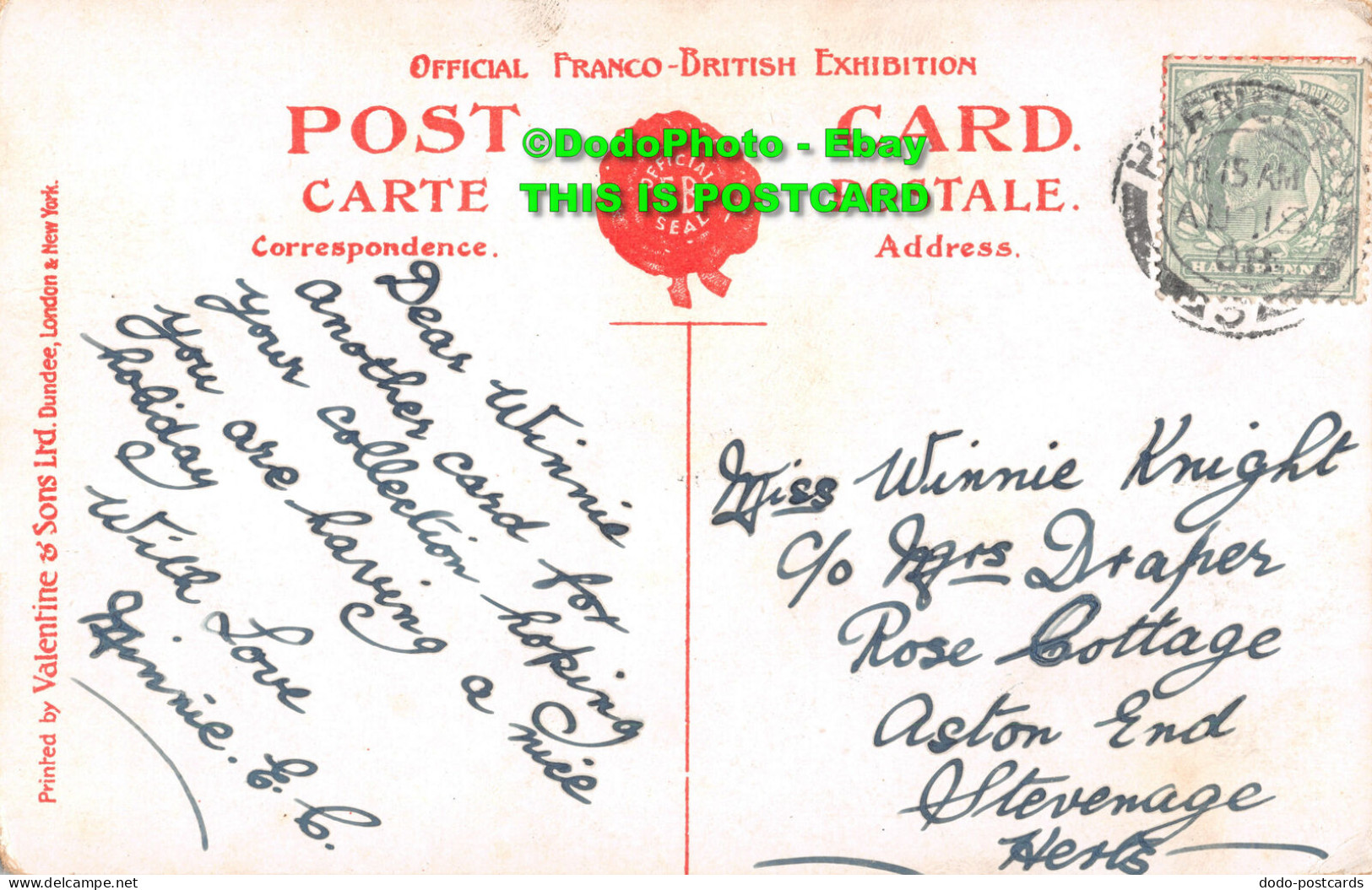 R420726 London. Wester Lagoon. Franco British Exhibition. Valentine. 1908 - Autres & Non Classés