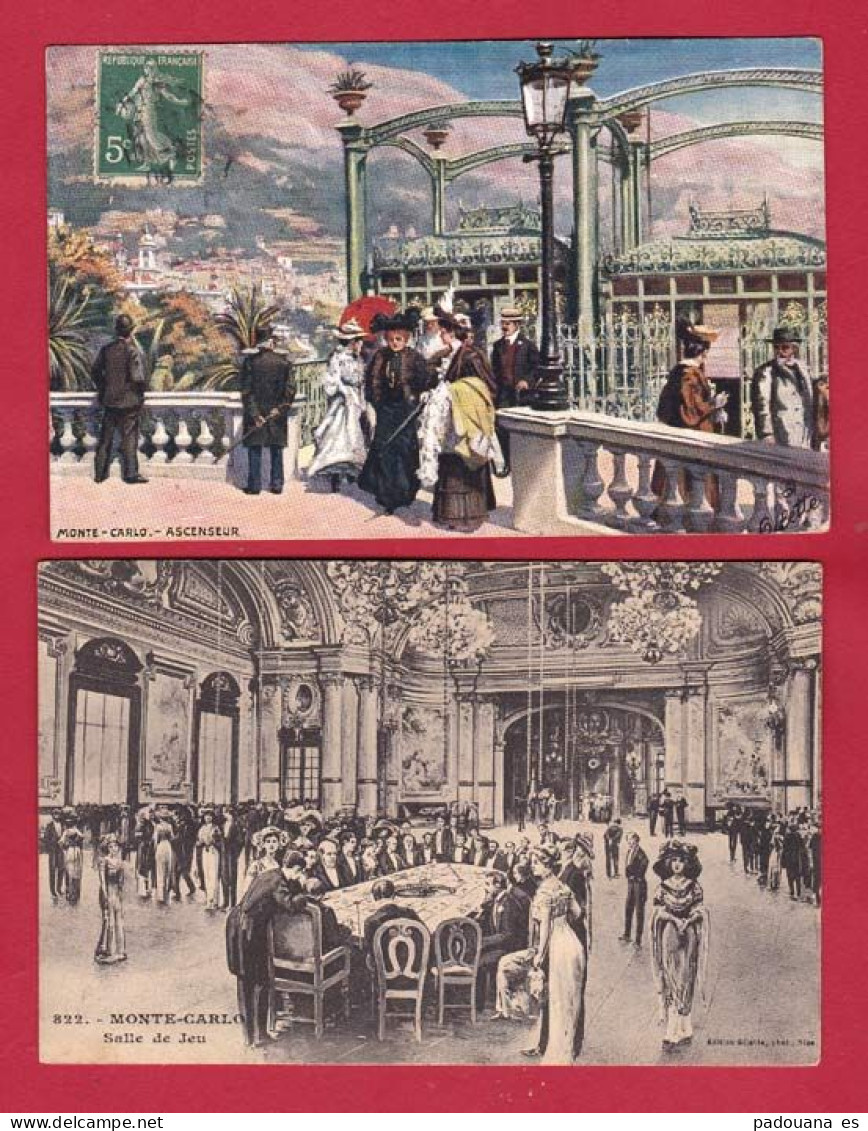 AB497  MONTE-CARLO  ASCENSEUR EDITION OILETTE  2 CPA - Monte-Carlo