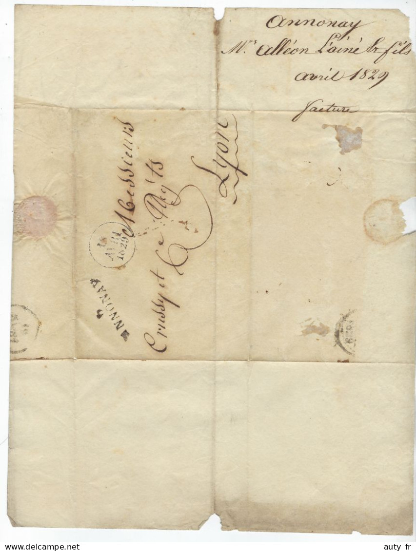 Lettre Avec Cursive D'ANNONAY Pour LYON 1829 - Andere & Zonder Classificatie