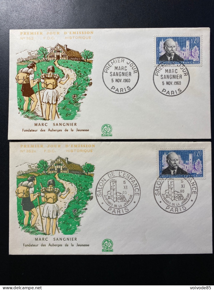 Enveloppes 1er Jour "Marc Sangnier" - 05/11/1960 - 1271 - Historique N° 352/352A - 1960-1969
