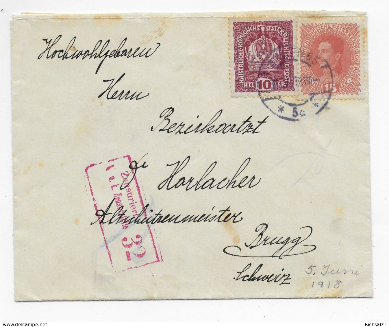 Zensurbrief 1918 Von Wien Nach Brugg - Other & Unclassified