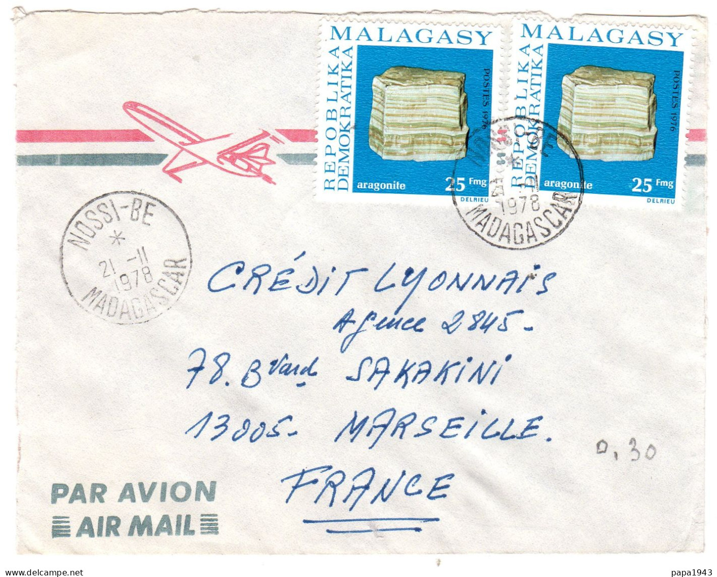 1978  De  NOSSI BE MADAGASCAR Envoyée à MARSEILLE - Madagaskar (1960-...)