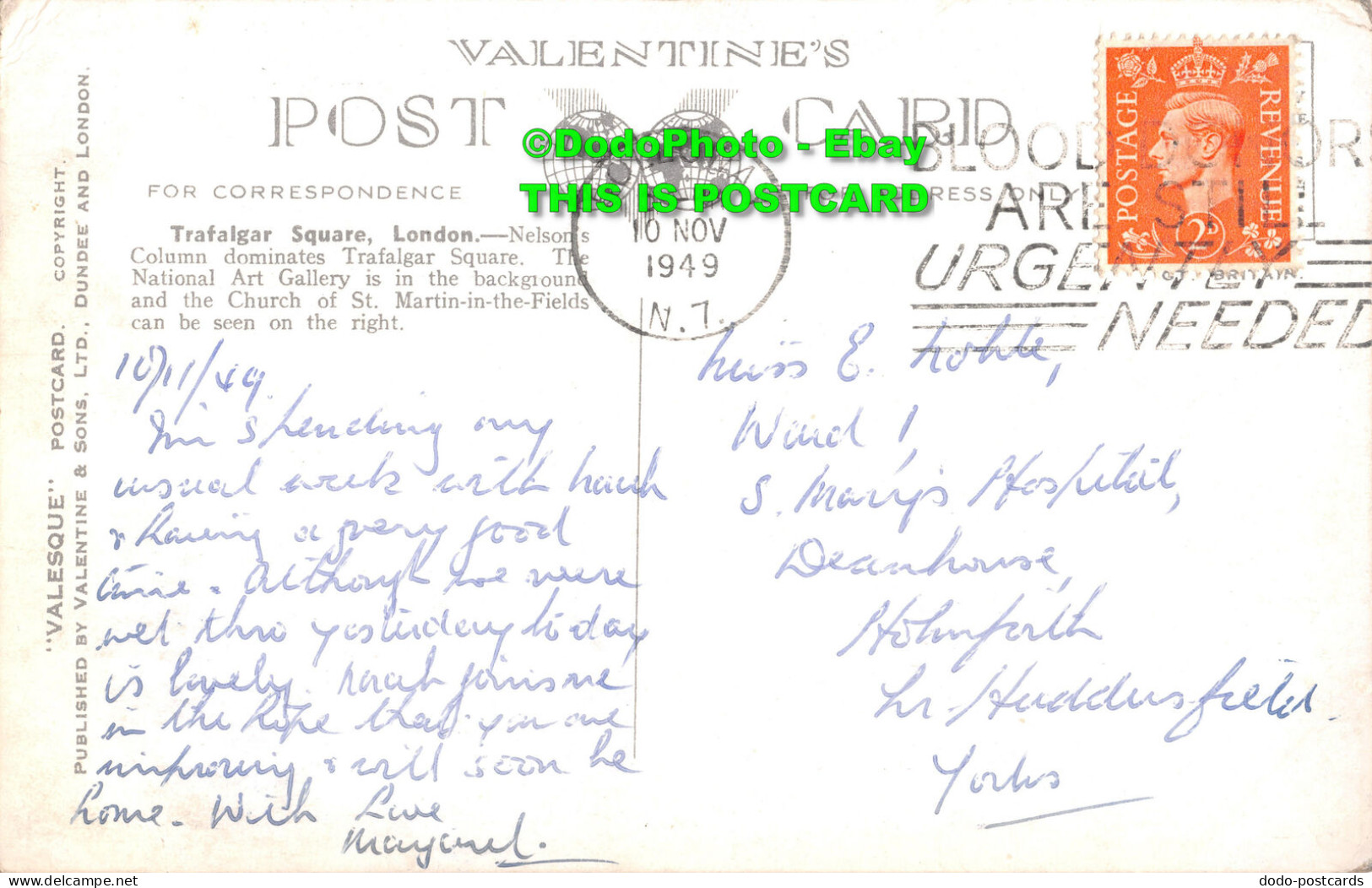 R420762 London. Trafalgar Square. Valentine. Valesque. 1949 - Otros & Sin Clasificación