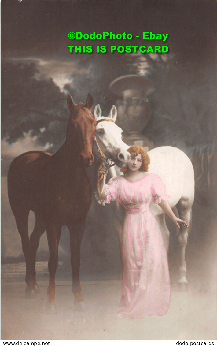 R420765 A Woman With Two Horses. Ettlinger Brown Toned Art Studies Series No. 20 - World