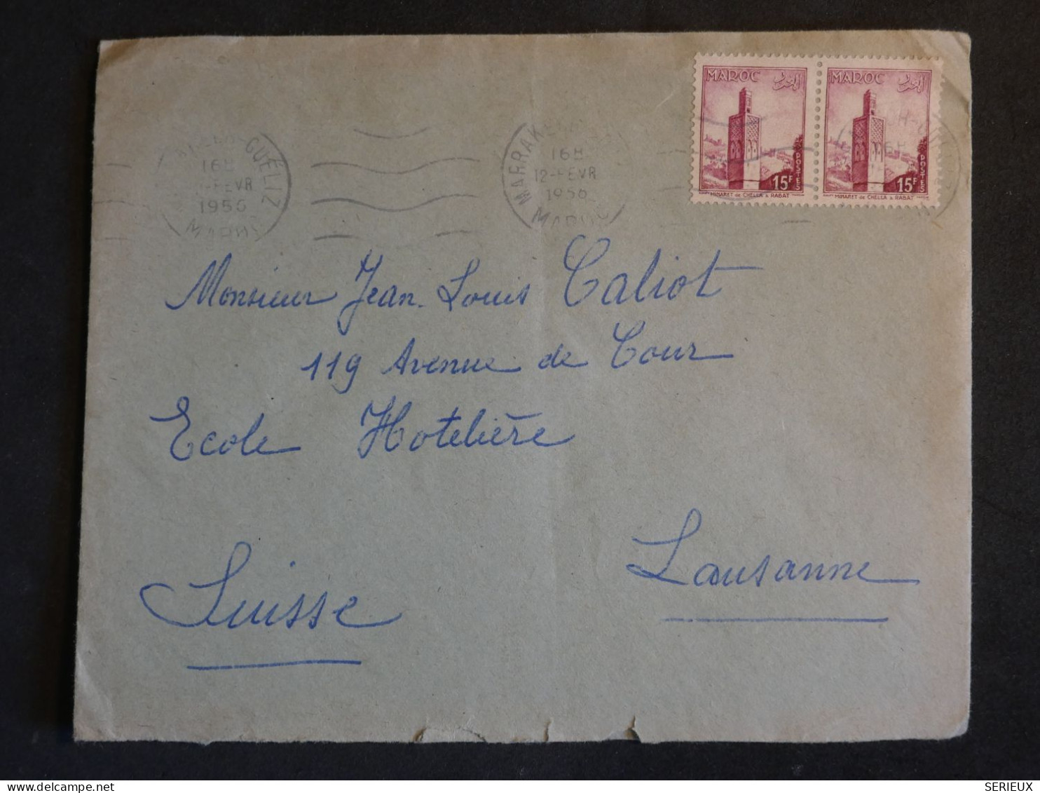 F2 B MAROC LETTRE  1956 A LAUSANNE SUISSE+PAIRE DE TP + AFF. INTERESSANT+++ - Lettres & Documents