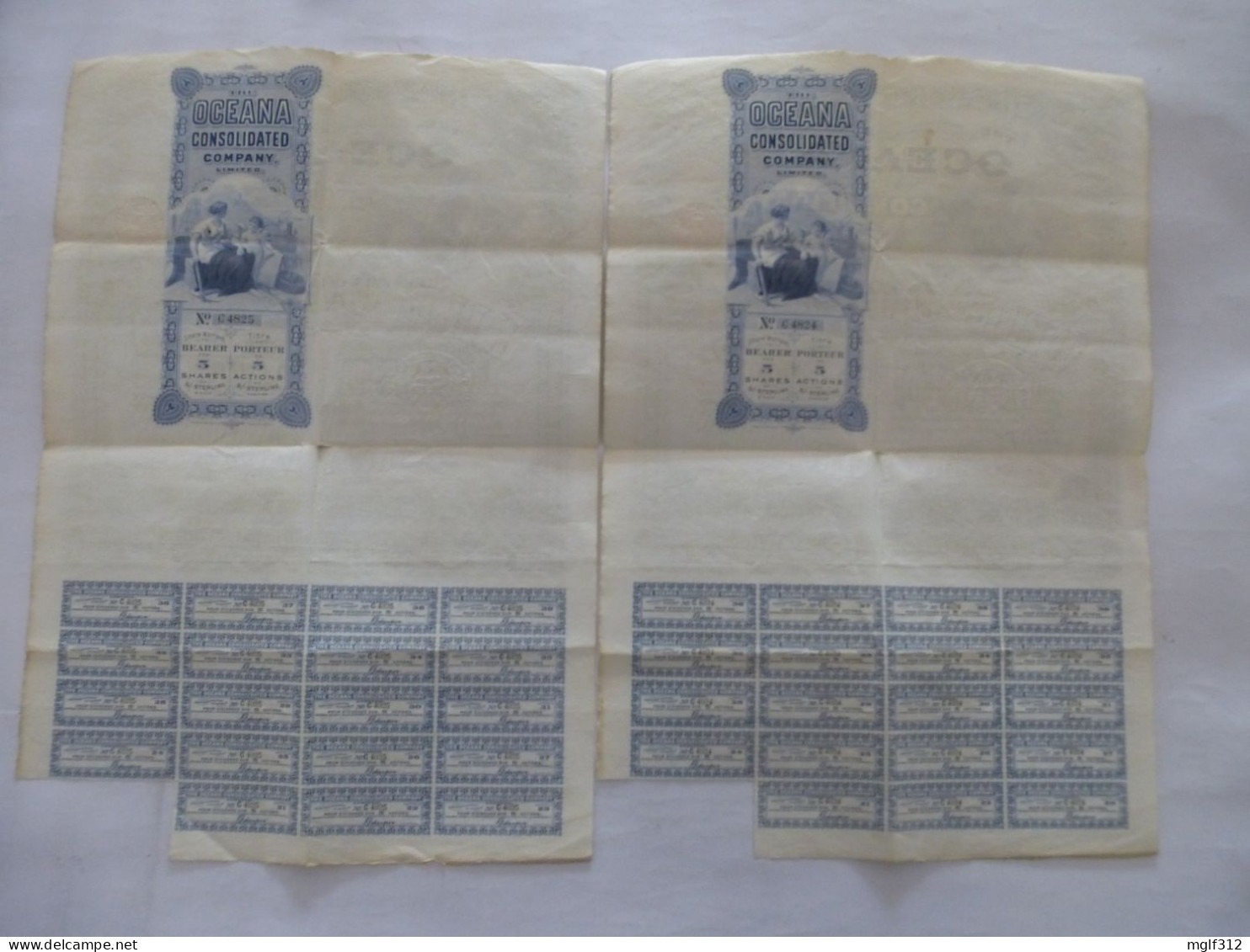LONDRES 1929 - THE OCEANA CONSOLIDATED CIE - 2 Titres D'actions En Shillings - Other & Unclassified