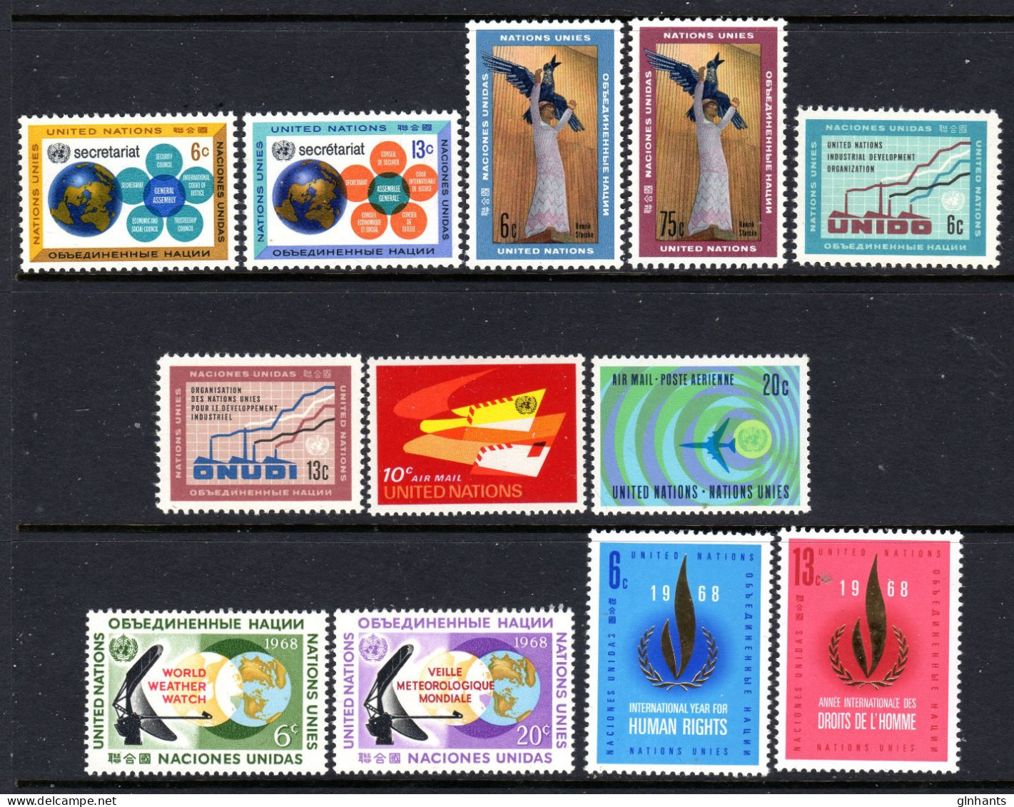 UNITED NATIONS UN NEW YORK - 1968 COMPLETE YEAR SET (12V) AS PICTURED FINE MNH ** SG 183-192 - Ongebruikt