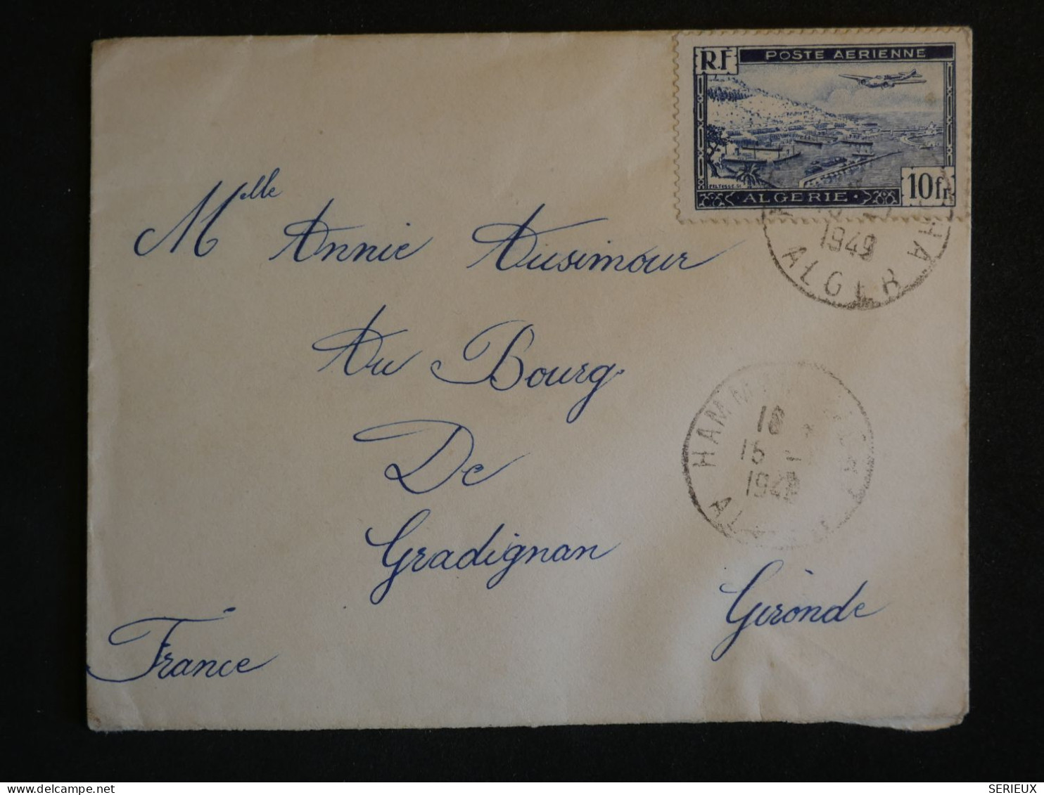 F2 B ALGERIE  LETTRE  RR 1949 HAMMAM RIGHA   A GRADIGNAN FRANCE + AFF. INTERESSANT+++ - Lettres & Documents