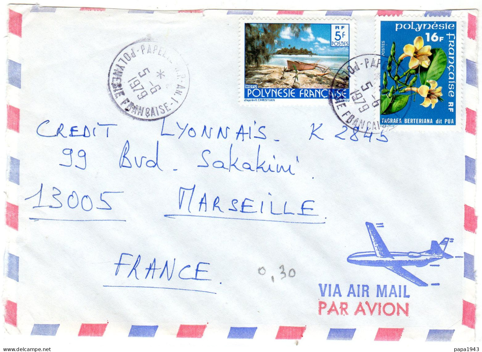 1979  De PAPEETE POLYNESIE  Envoyée à MARSEILLE - Covers & Documents