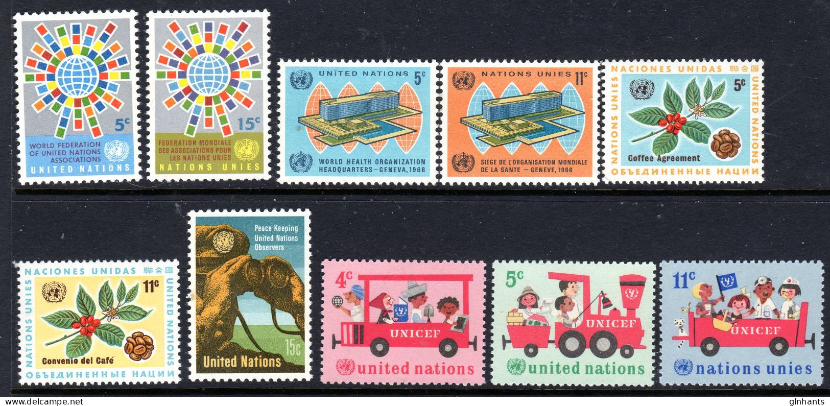 UNITED NATIONS UN NEW YORK - 1966 COMPLETE YEAR SET (10V) AS PICTURED FINE MNH ** SG 154-163 - Nuevos