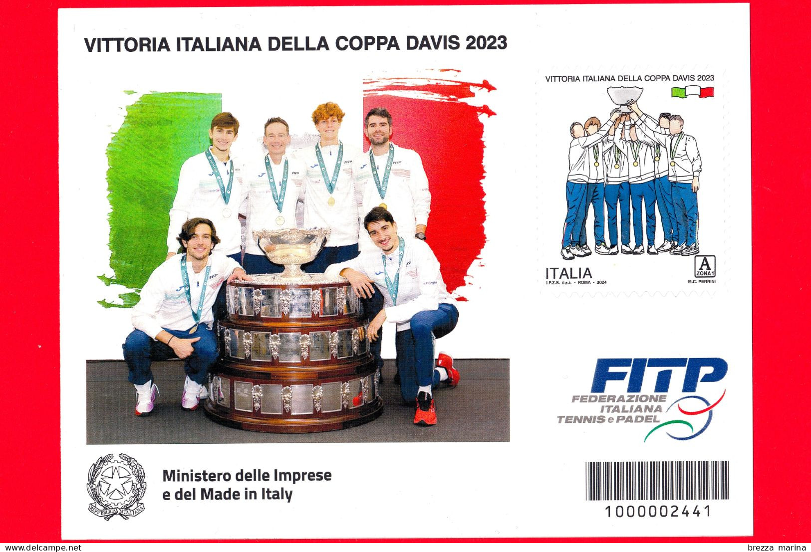 Nuovo - MNH - ITALIA - 2024 - Vittoria Italiana Della Coppa Davis 2023 – Foglietto - A Zona 1 - Barre 2441 - Blocks & Sheetlets