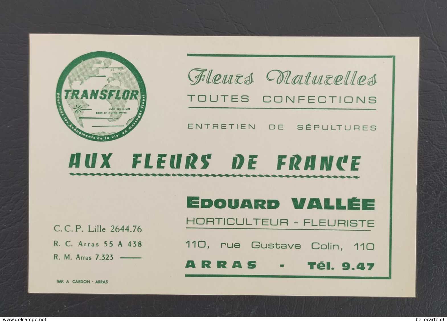 Carte De Visite Arras Aux Fleurs De France - Cartes De Visite