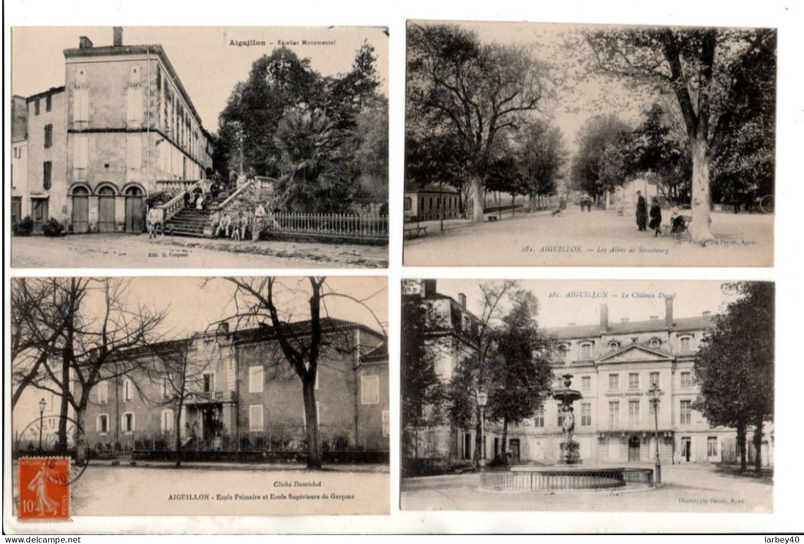 47- Aiguillon Ecole Primaire Escalier Monumental - Ect - 4 Cartes Postales Ancienne - Andere & Zonder Classificatie