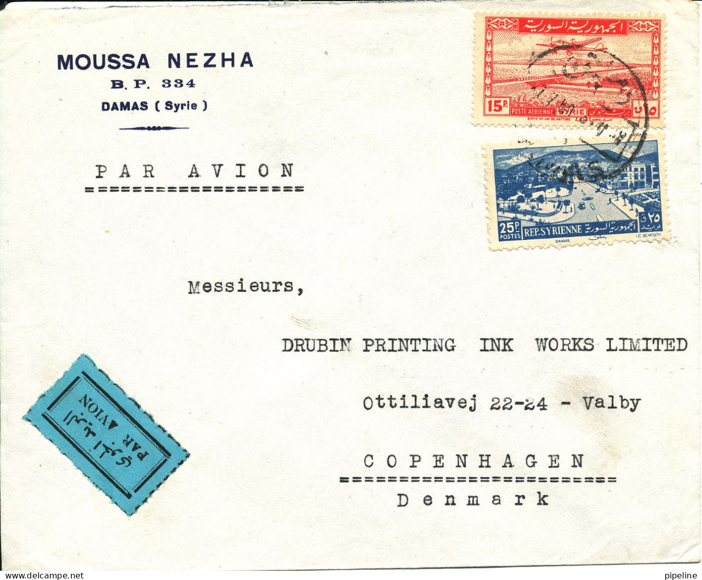 Syria Cover Sent Air Mail To Denmark 7-7-1950 ??? - Syria